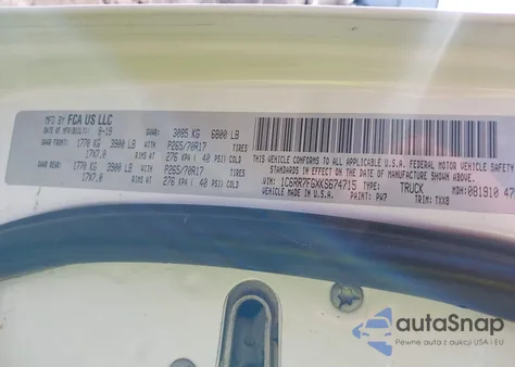 2019 Ram 1500 Classic Tradesman 4X4 6'4 Box из США, поврежденный, VIN 1C6RR7FGXKS674715